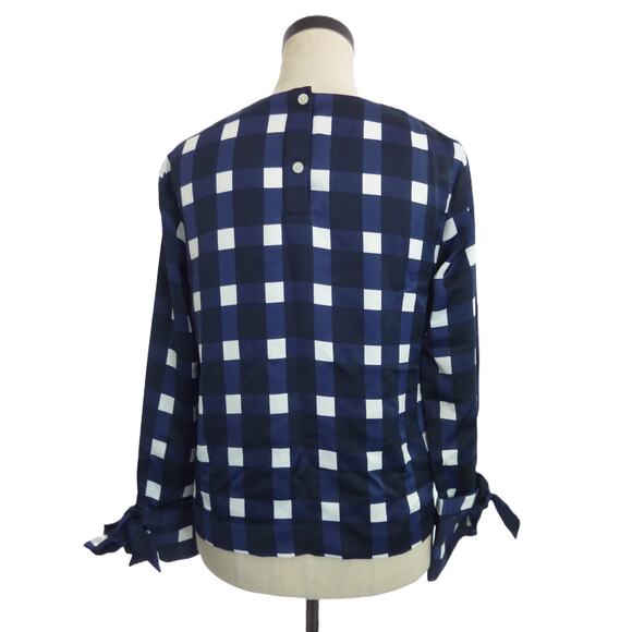 Banana Republic Blue Checkered Plaid Blouse XS Petite Bow Sleeves Top - Picture 3 of 6